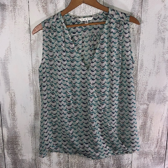 Cabi Small Green Bird Sheer Sleeveless Blouse - Picture 2 of 5